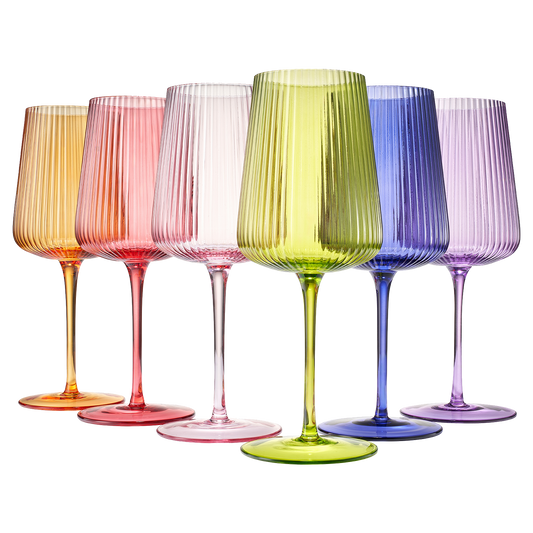 Ribbed Bright Colored Wine Glass Set of 6 - 19 OZ