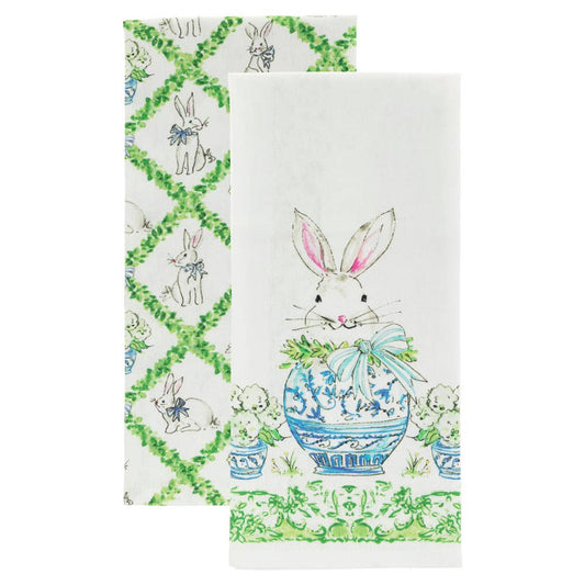 Boxwood Bunny Tea Towels Set of 2 Easter Rosanne Beck