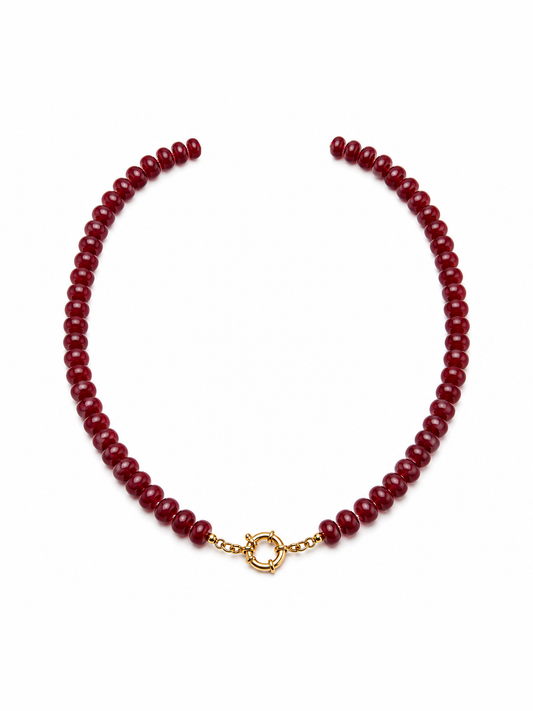 Maroon Sailor Clasp Glass Beaded Necklace