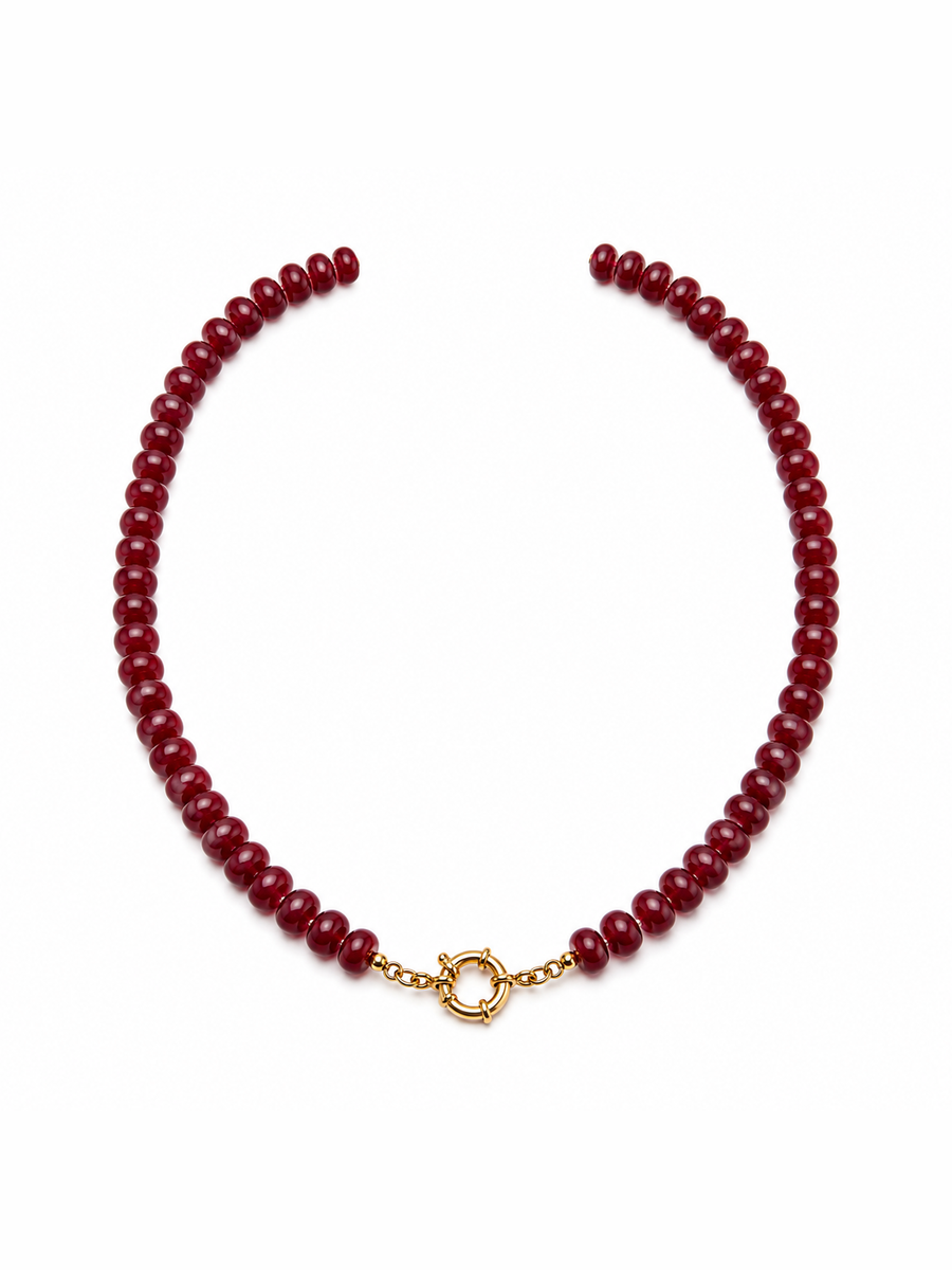 Maroon Sailor Clasp Glass Beaded Necklace