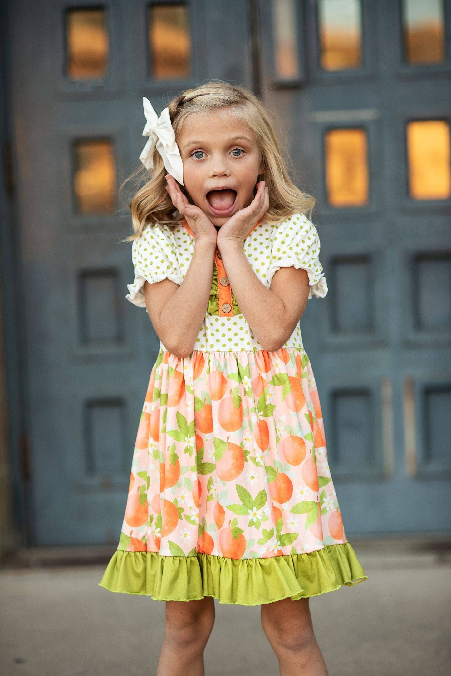 Kids Tangerine Blossom Summer Ruffle Button Dress