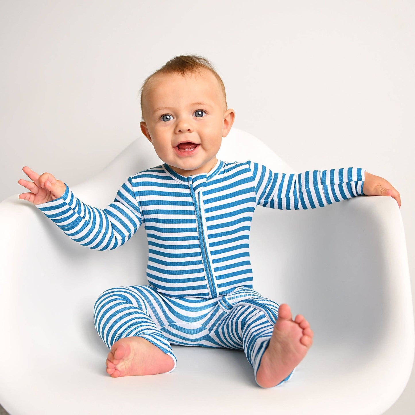 Cooper Blue Ribbed ZIP Bamboo Striped One Piece 2-Way Zipper