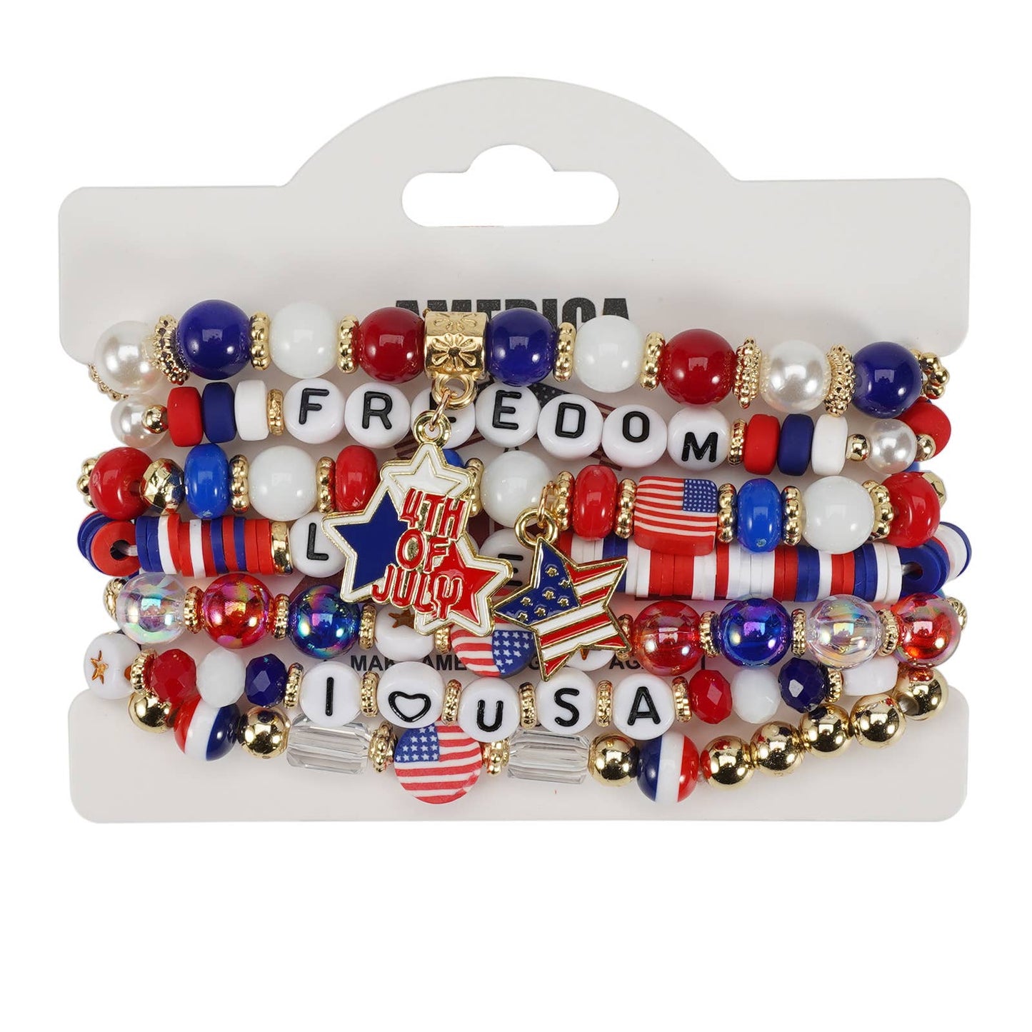 4th of July Patriotic Stackable Beaded Bracelet Set