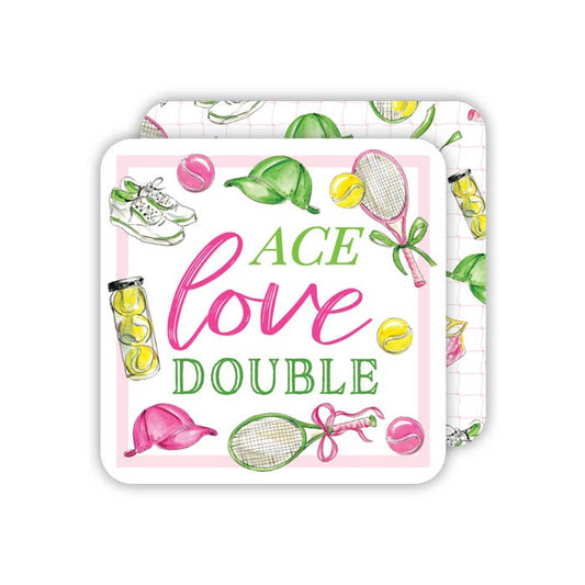 Ace Love Double Tennis Icons Pink Green Square Coasters