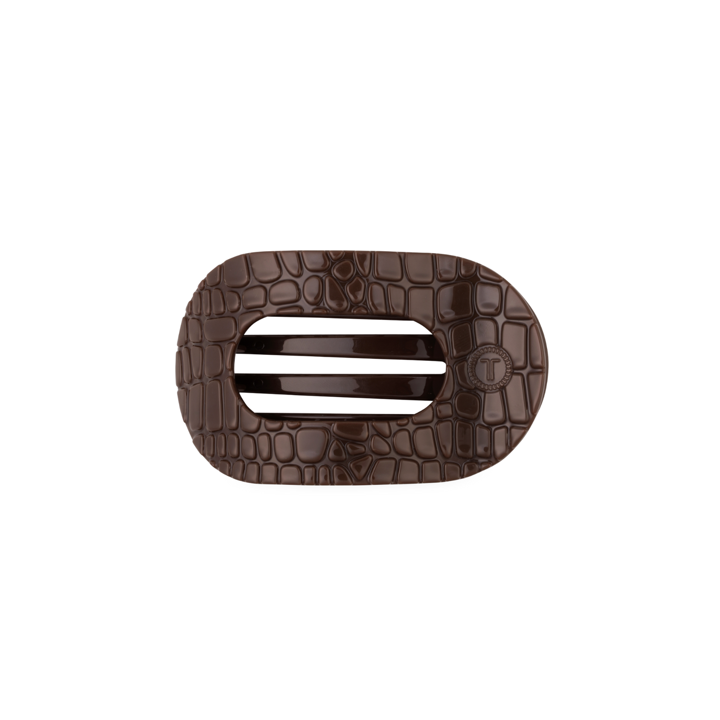 Brown Crocodile Small Flat Round Hair Clip