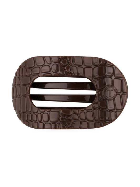 Brown Crocodile Small Flat Round Hair Clip