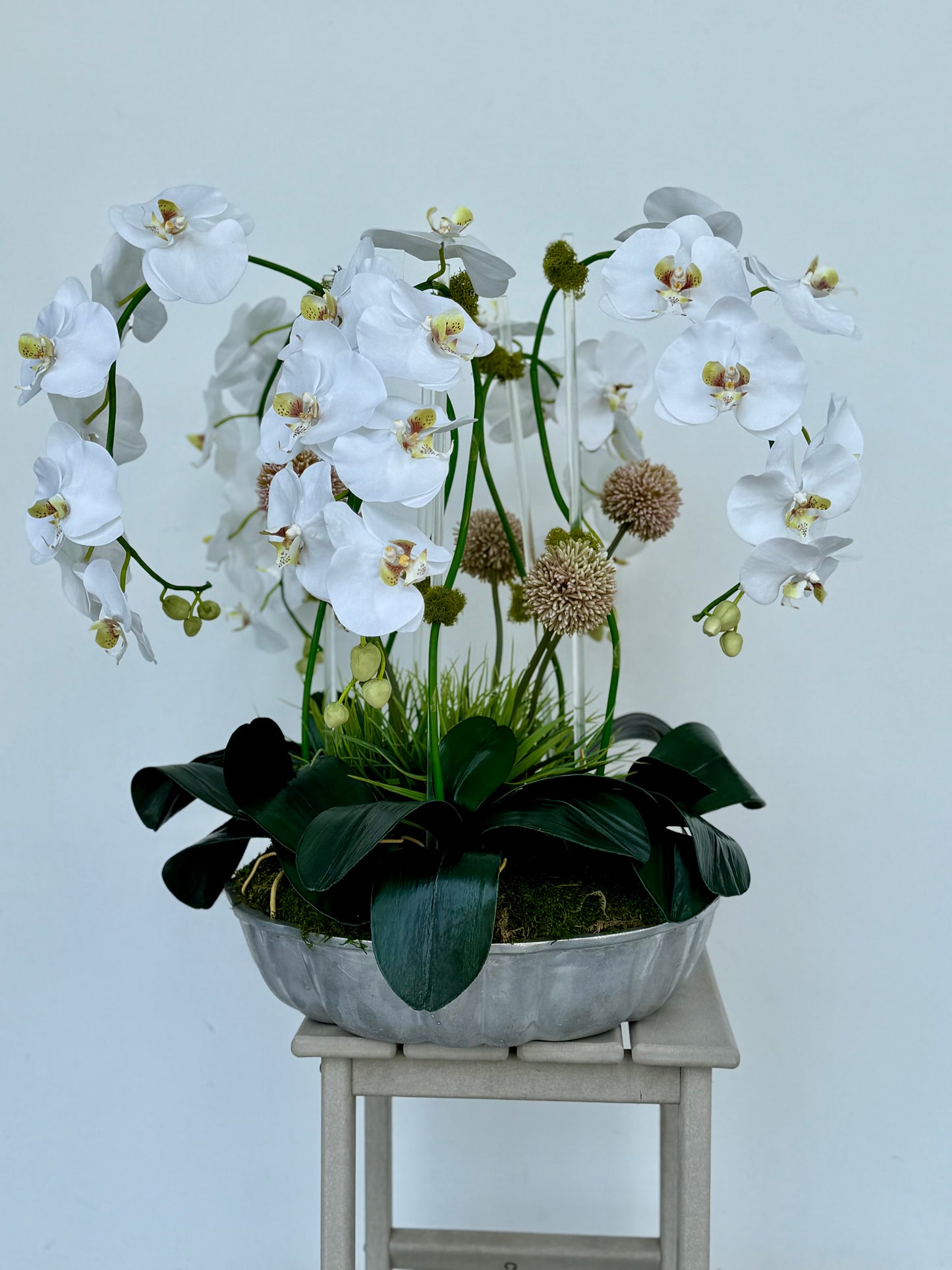 White Orchids and Allium Diamond Bowl
