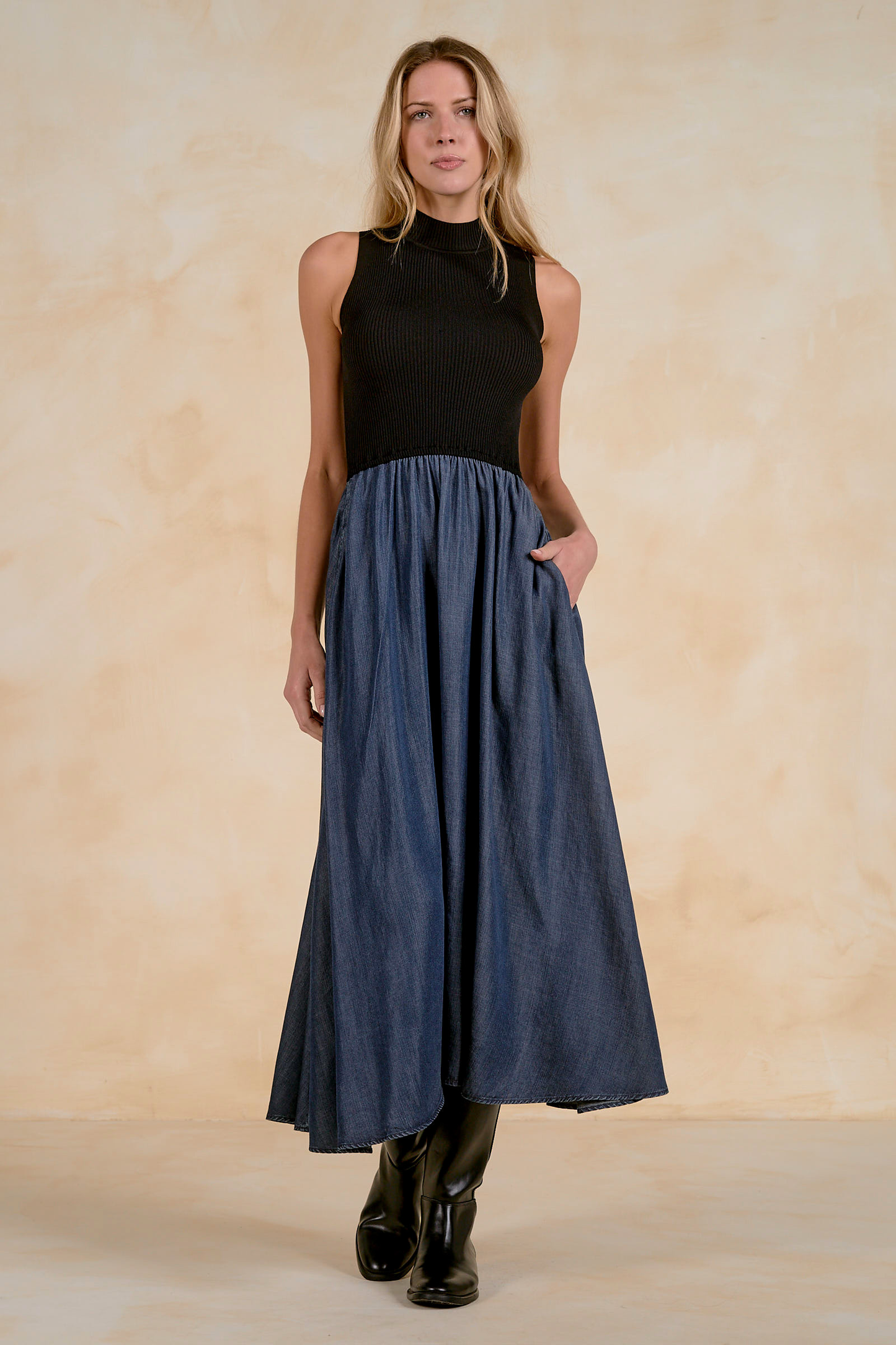 Navy Mock Neck Maxi