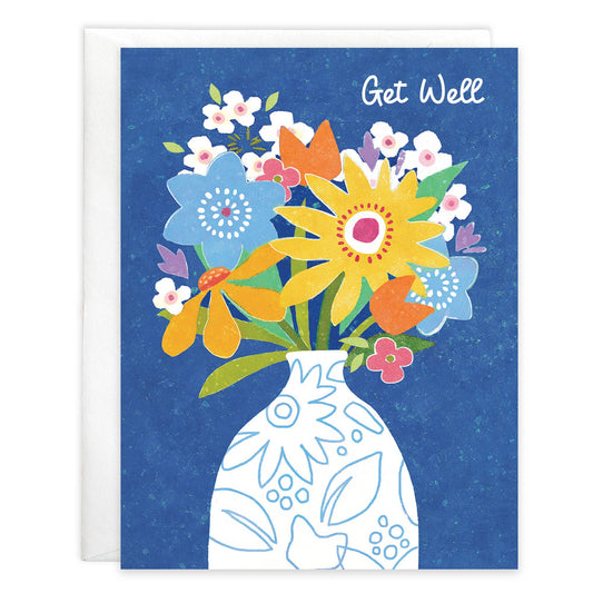Get Well Greeting Card - Vase on Blue