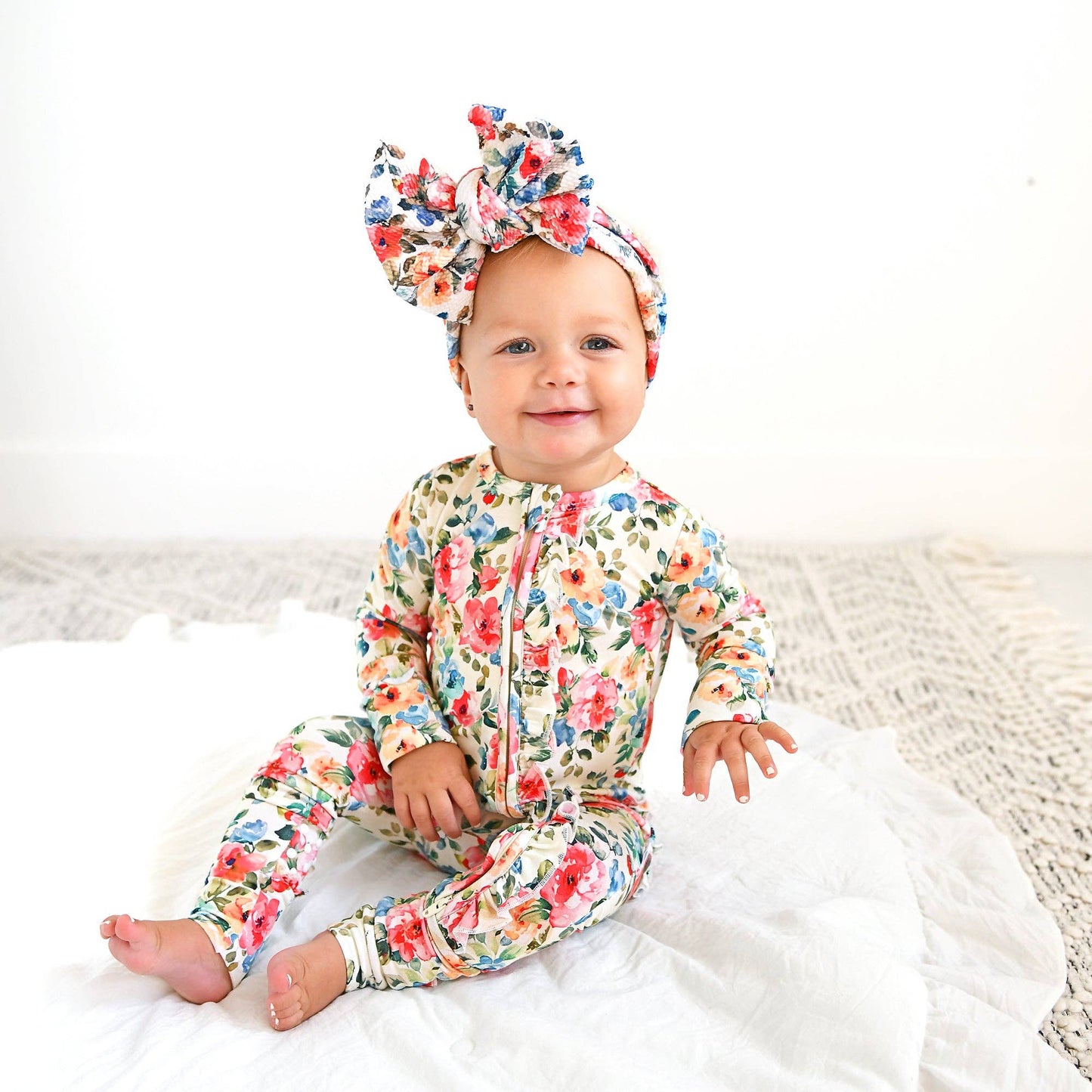 Nayeli RUFFLE ZIP Bamboo One Piece Floral Baby Clothing