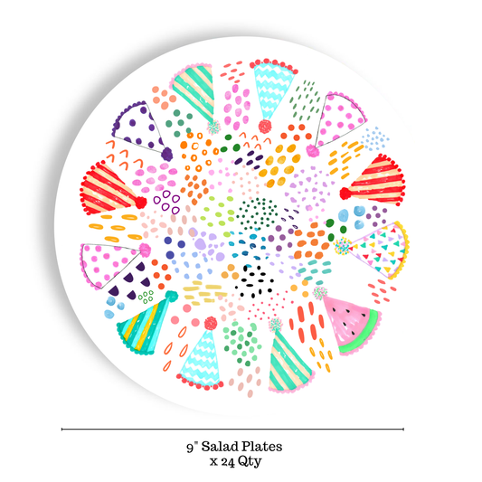 Birthday Party 24ct 9" Paper Plates – Salad/Dinner Separates