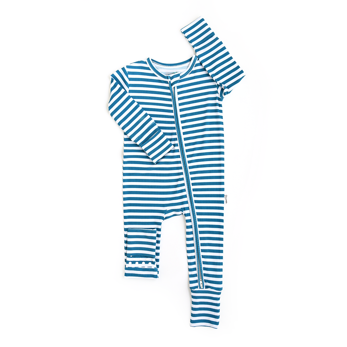 Cooper Blue Ribbed ZIP Bamboo Striped One Piece 2-Way Zipper