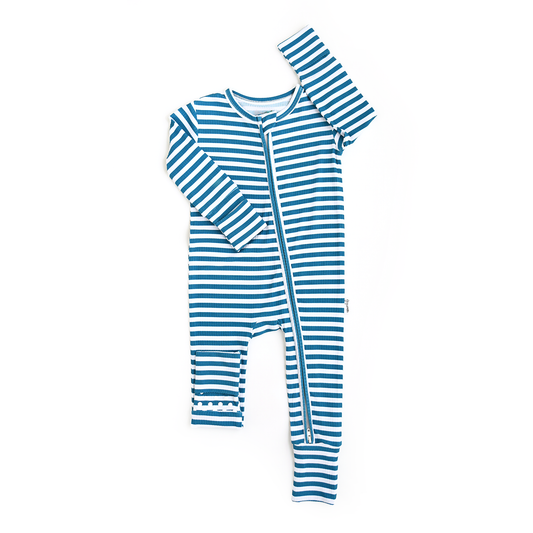 Cooper Blue Ribbed ZIP Bamboo Striped One Piece 2-Way Zipper