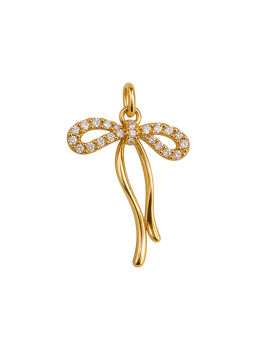 Gold Sparkle Ribbon Bow Charm