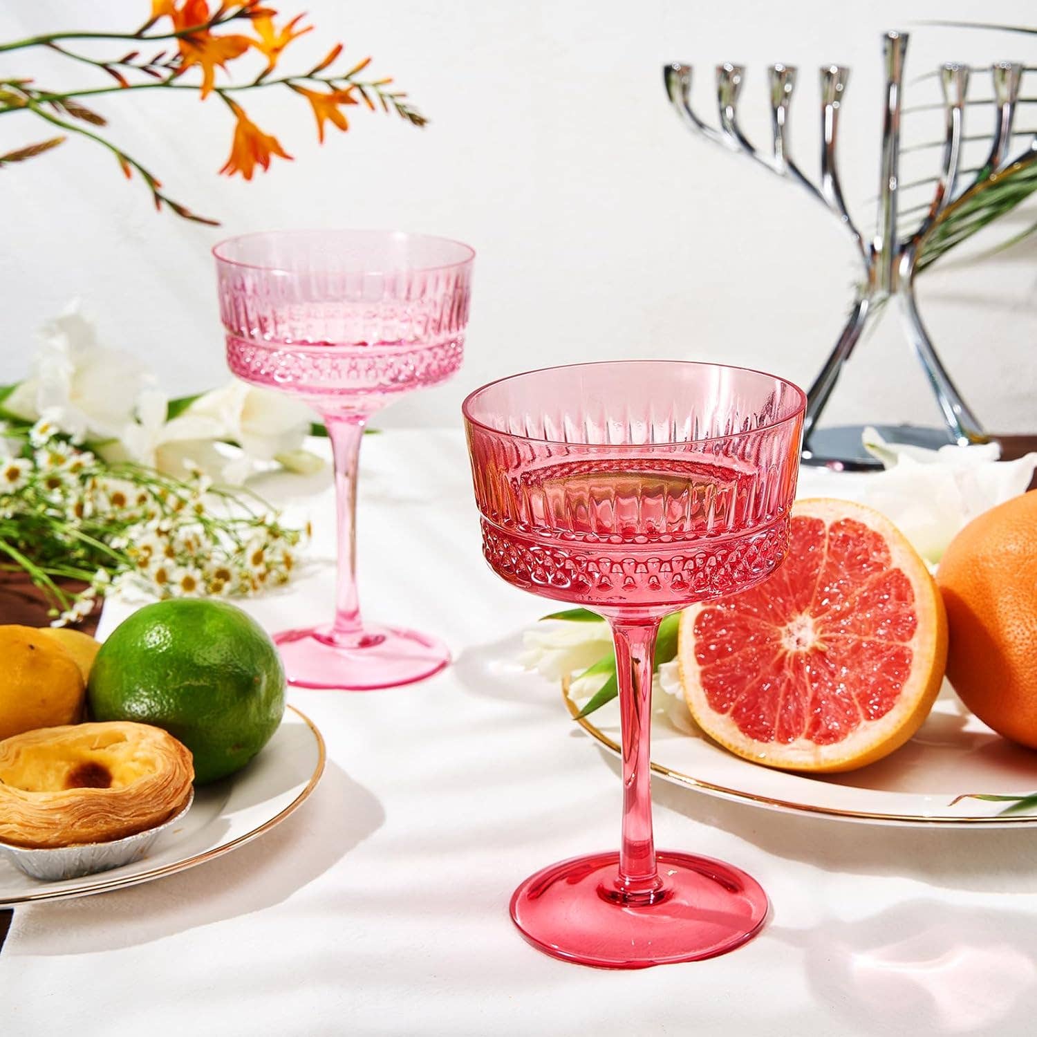 Art Deco Colored Crystal Coupe Glass Set - Thumbnail 5