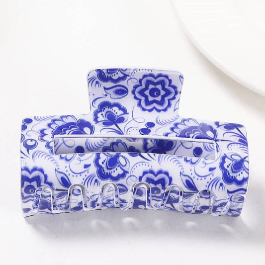VINTAGE PORCELAIN STYLE RECTANGLE HAIR CLAW CLIPS