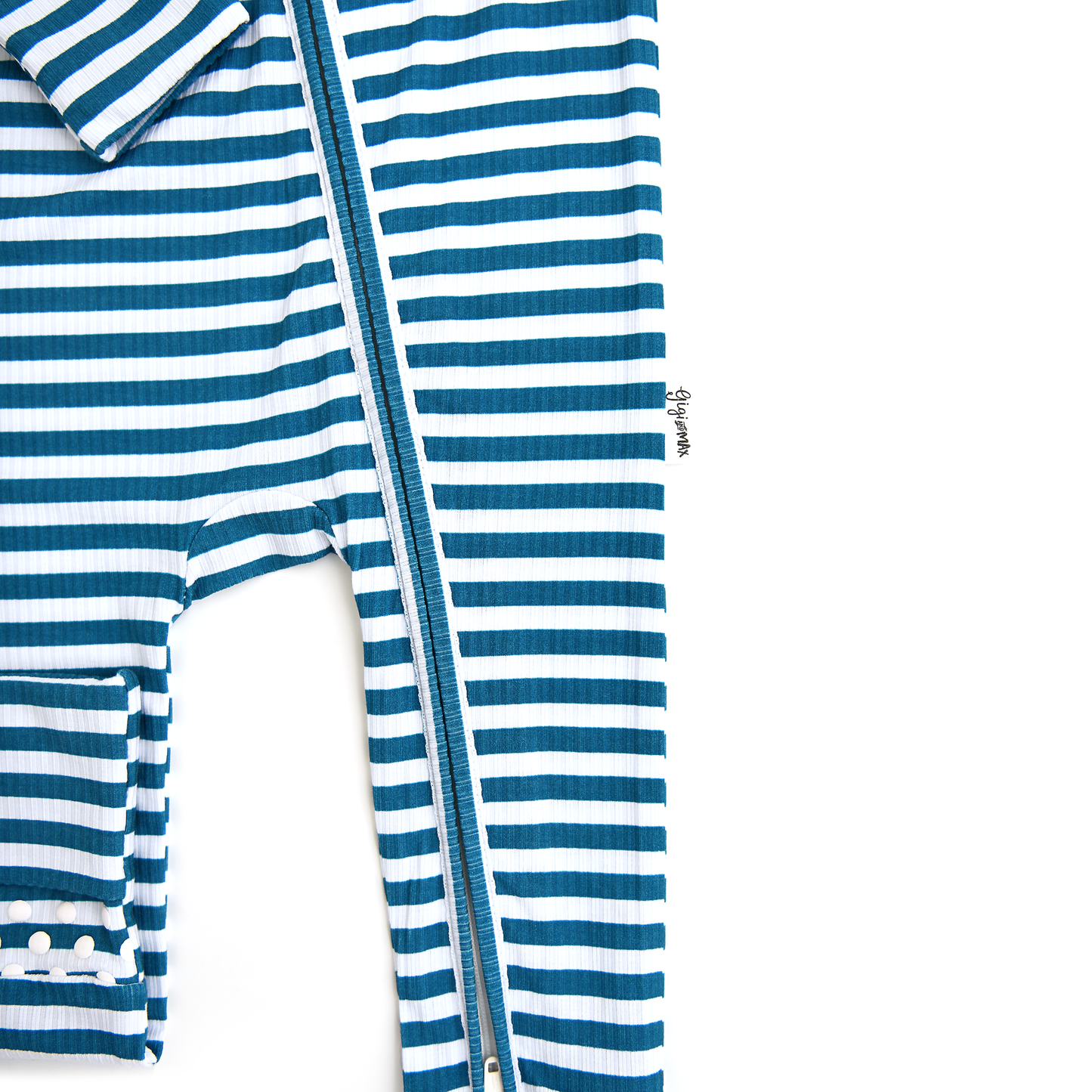 Cooper Blue Ribbed ZIP Bamboo Striped One Piece 2-Way Zipper