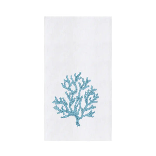 Coastal Coral French Knot Kitchen Towel