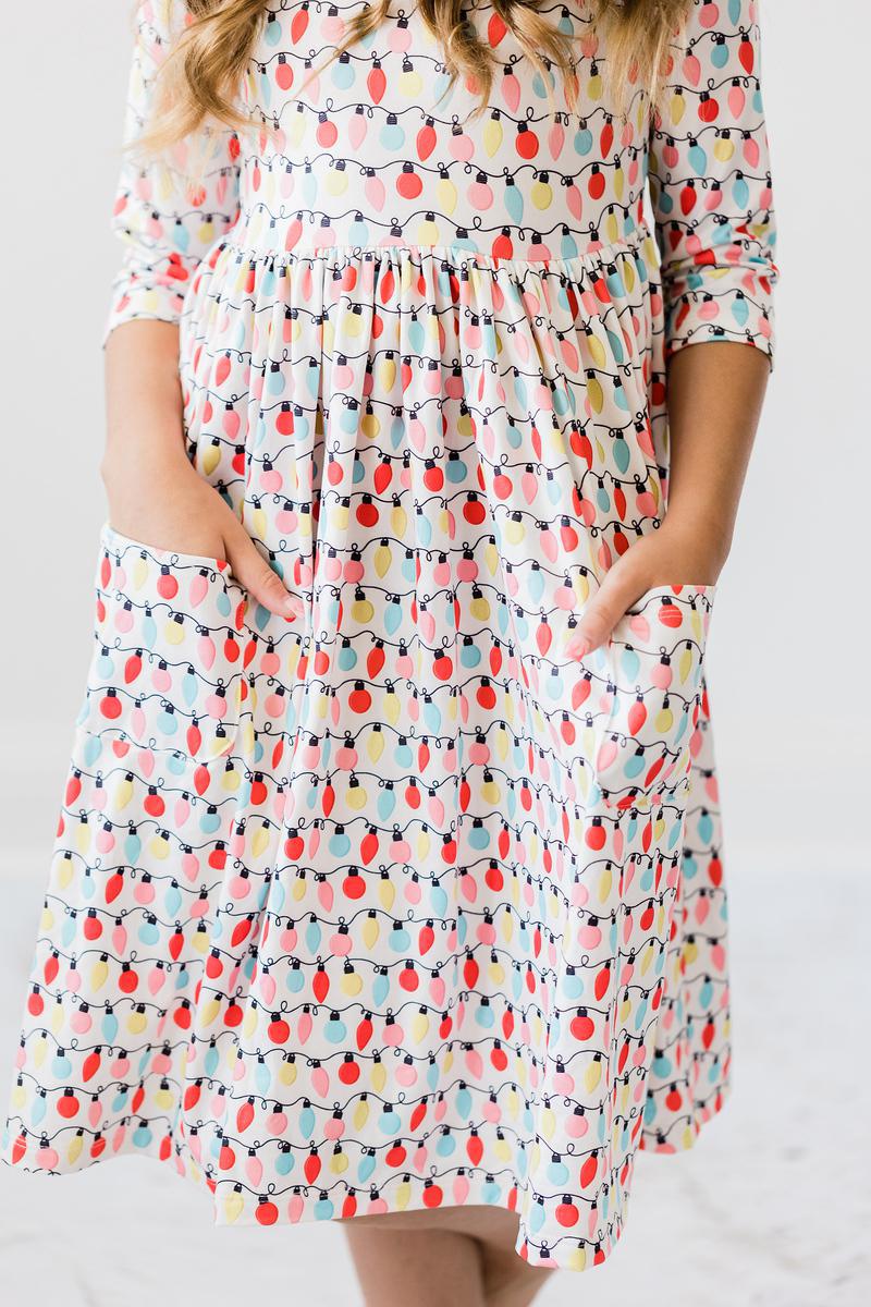 Merry & Bright 3/4 Sleeve Pocket Twirl Dress