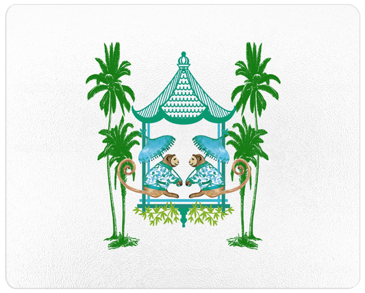 GB6631-Chic Monkey with Palms Aqua and Green Glass Cutting Board