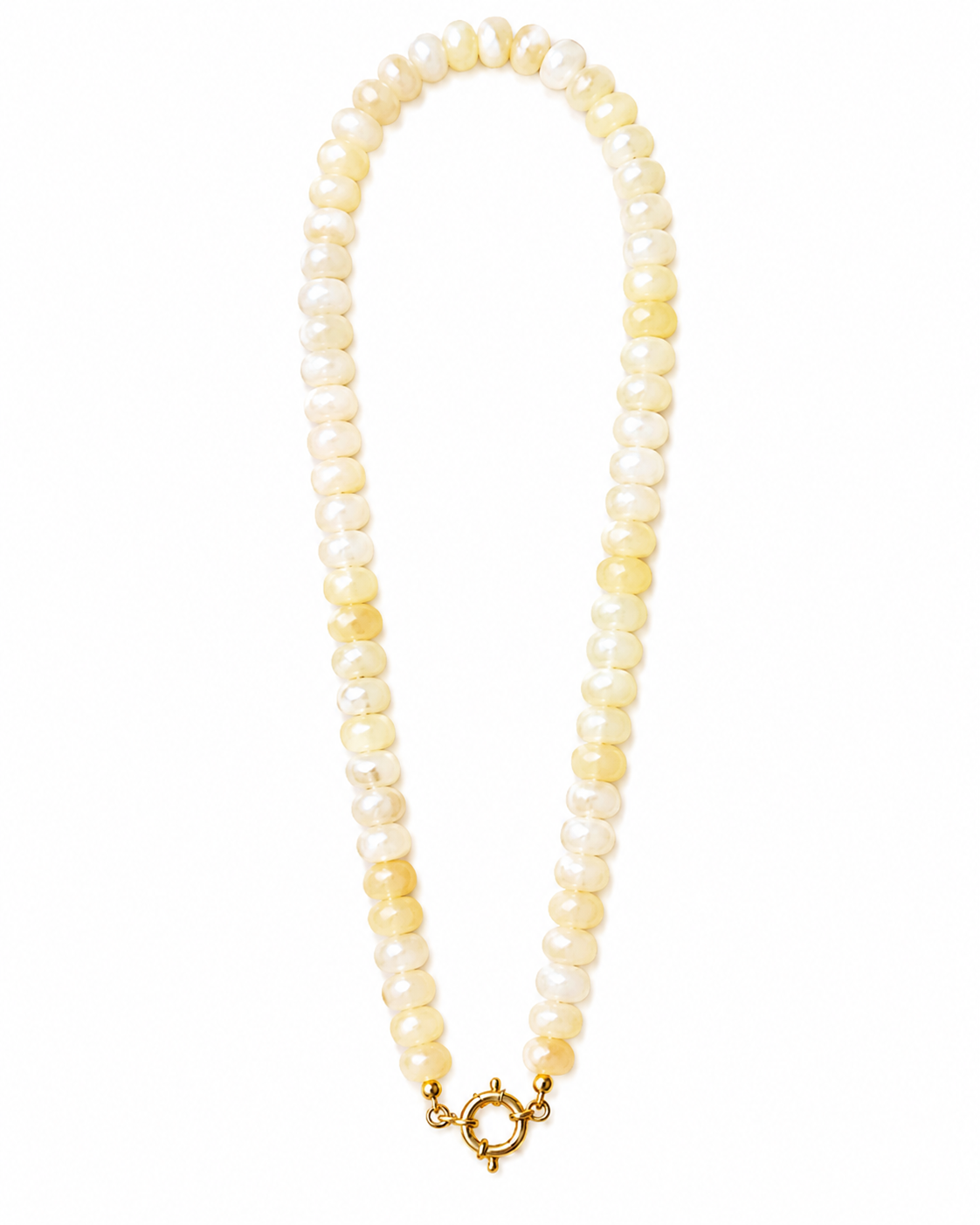 Light Yellow Sailor Clasp Glass Beaded Necklace