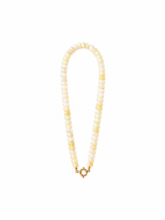 Light Yellow Sailor Clasp Glass Beaded Necklace