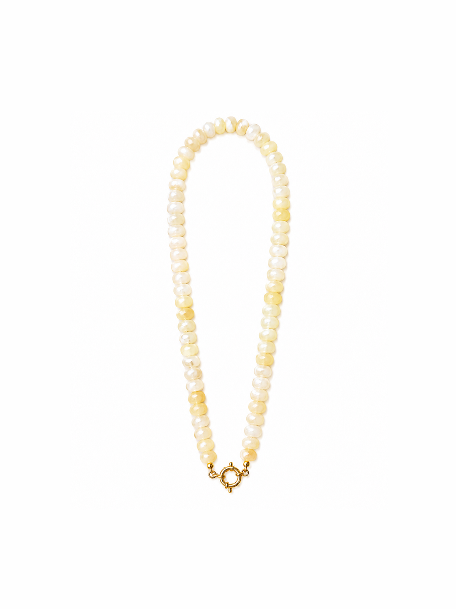 Light Yellow Sailor Clasp Glass Beaded Necklace