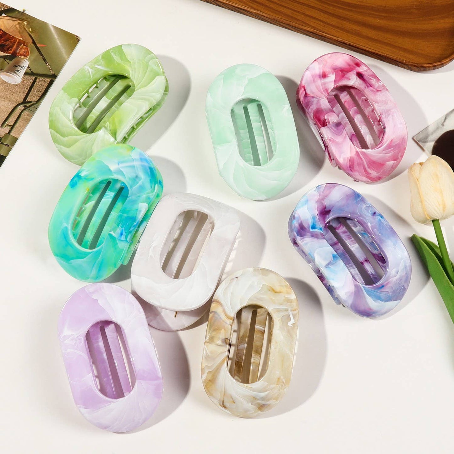 Women's Colorful Flat Round Flower Bow Hair Claw Clip