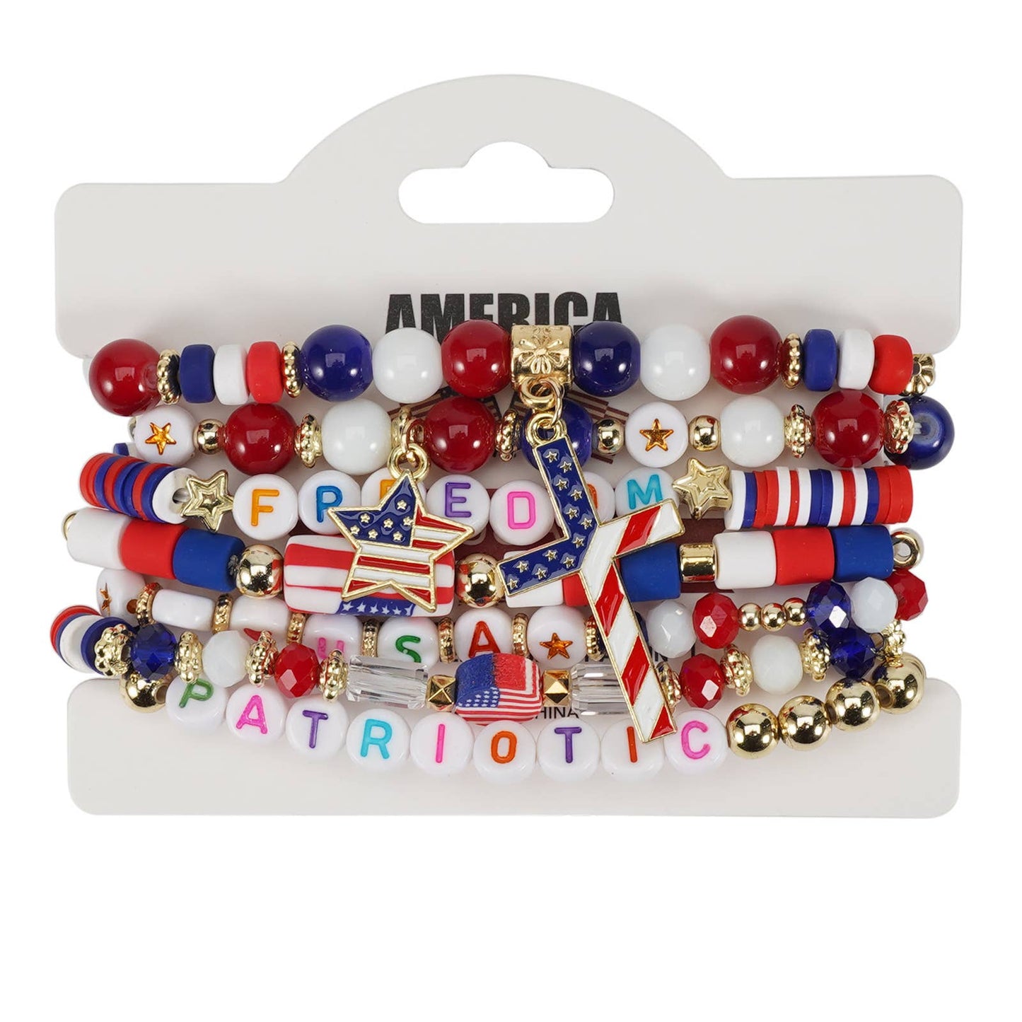 4th of July Patriotic Stackable Beaded Bracelet Set
