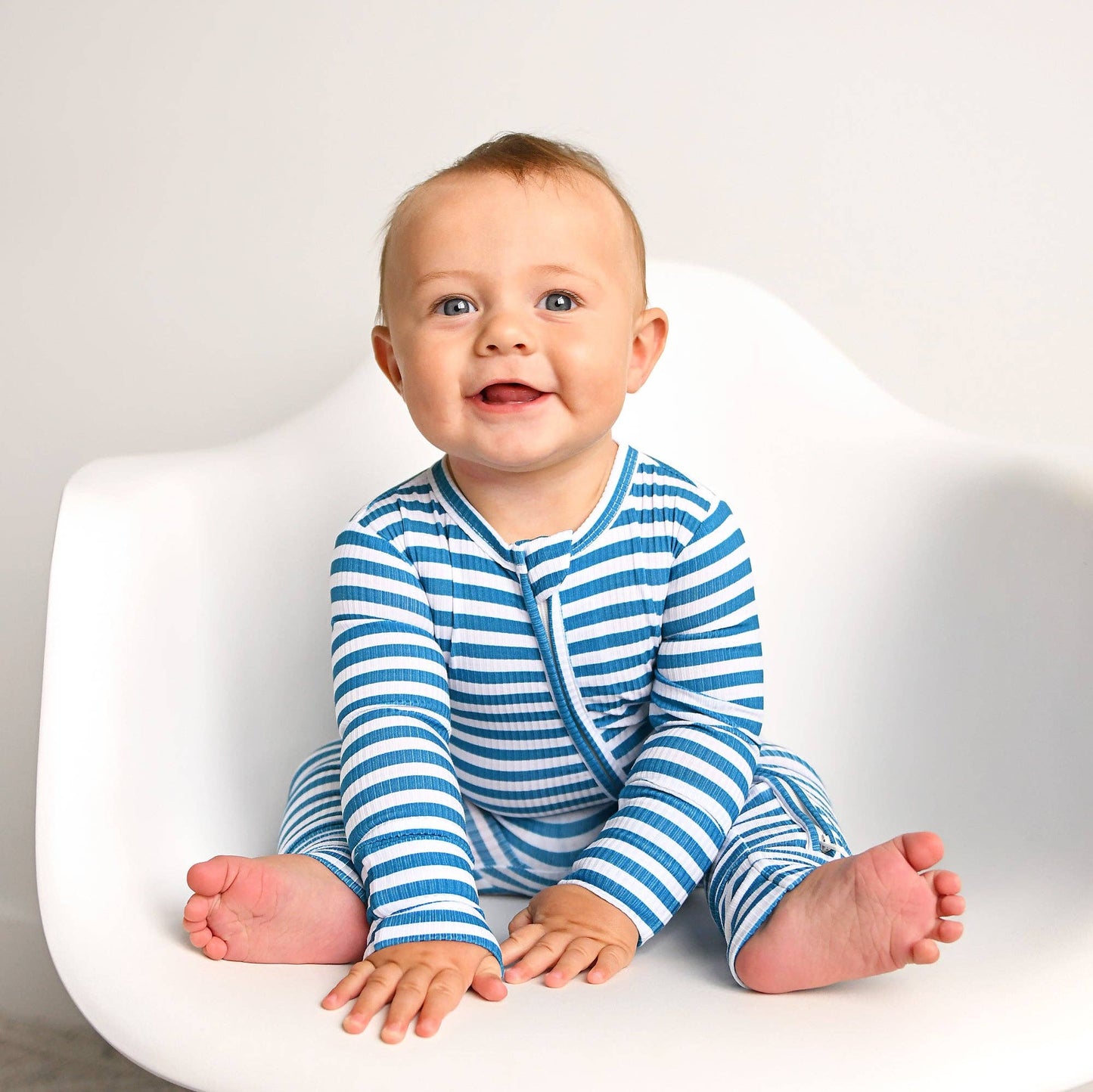 Cooper Blue Ribbed ZIP Bamboo Striped One Piece 2-Way Zipper