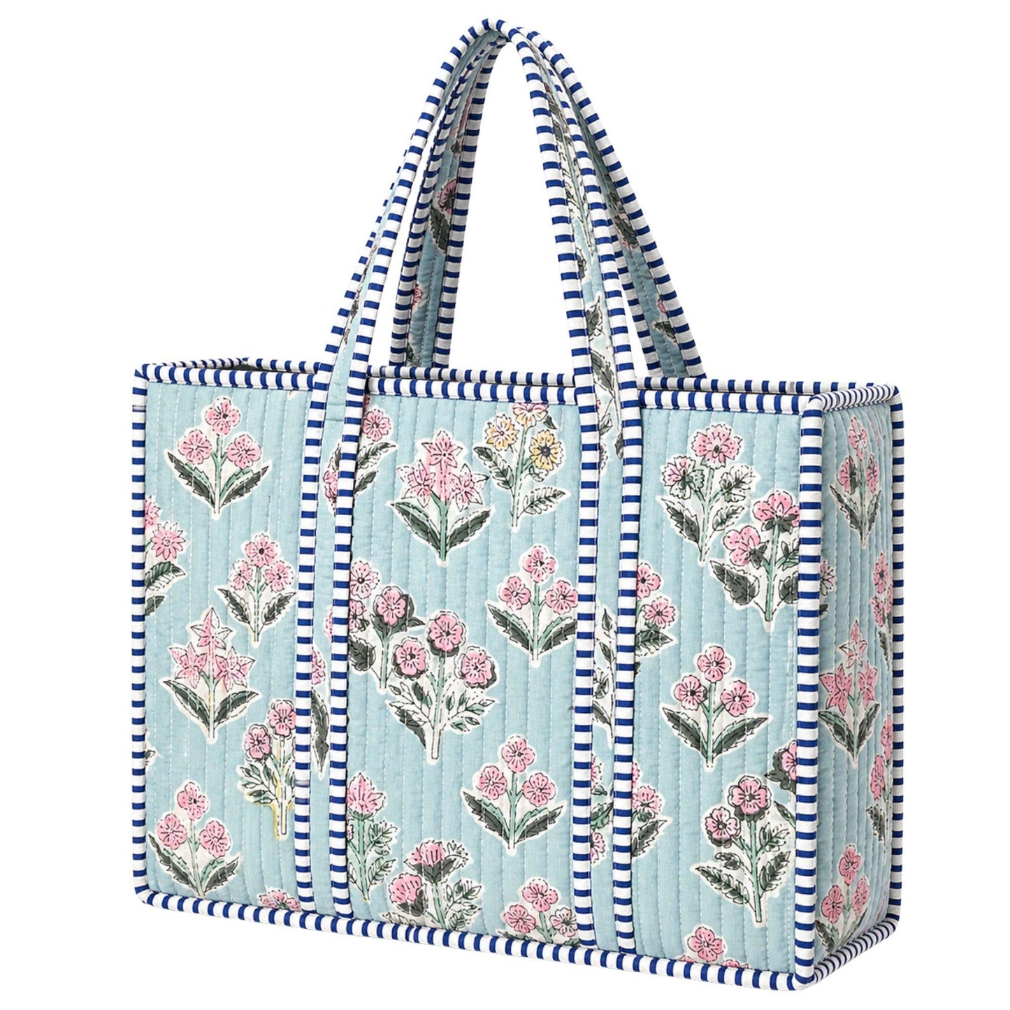 Light Blue Floral Quilted Bag Print