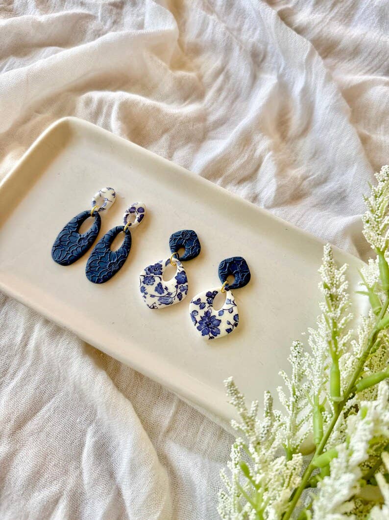 Elegant Daisy Earring, Daisy Earrings, Deep Navy Earrings