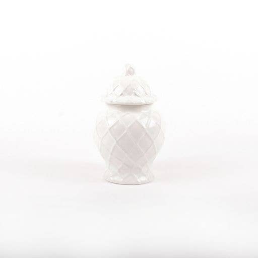 White Textured Small Ginger Jar with Lid