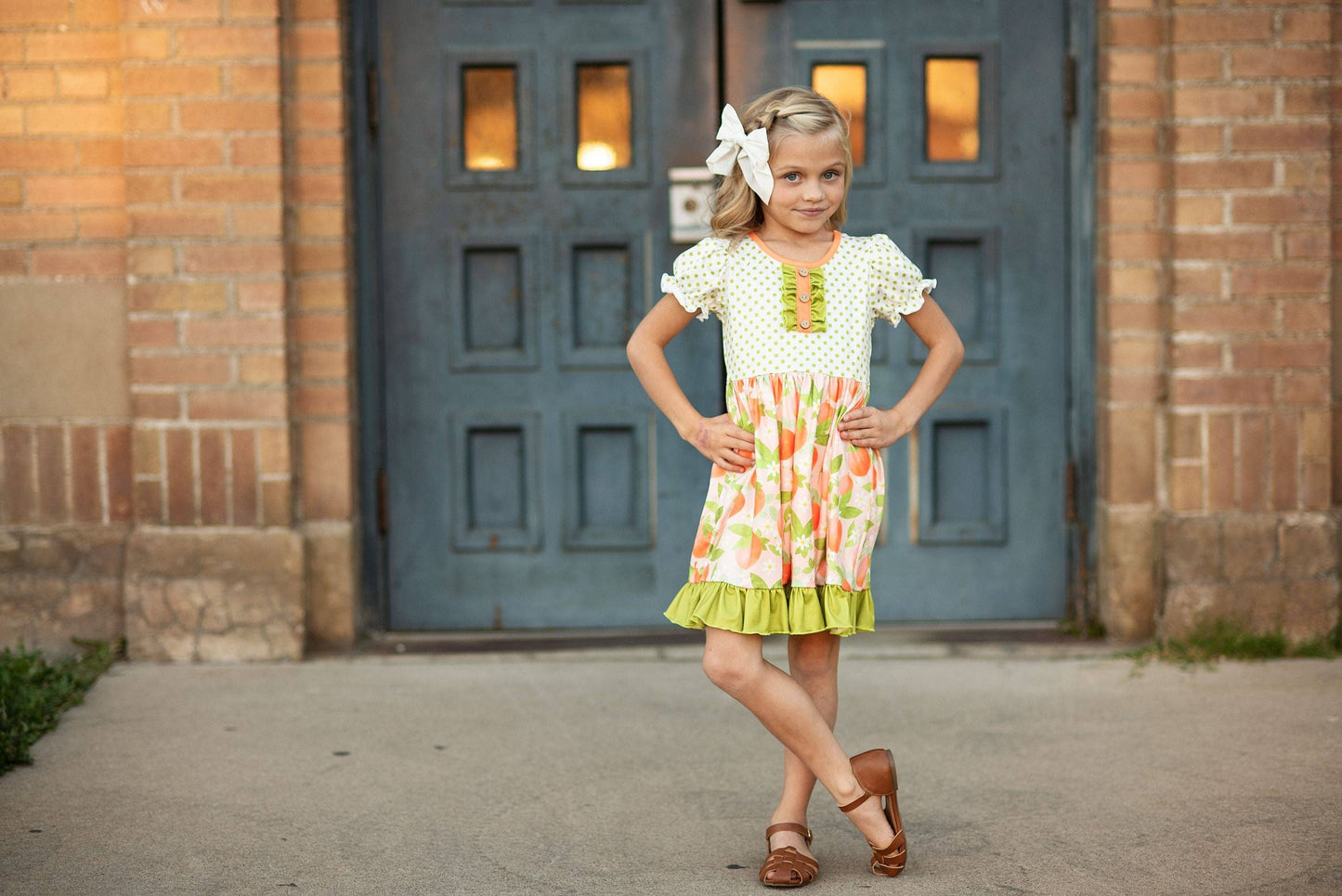 Kids Tangerine Blossom Summer Ruffle Button Dress