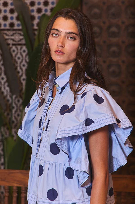 Ruffle Sleeve Polka Dot Top