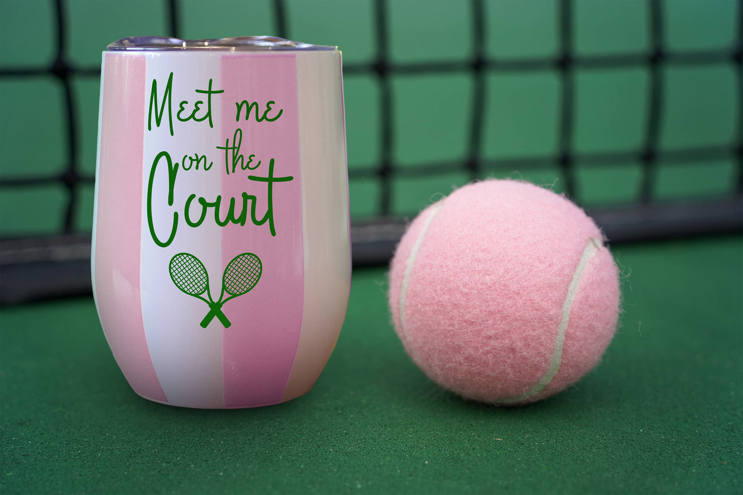 Insulated Wine Tumbler (Pink/White) - Meet Me Tennis