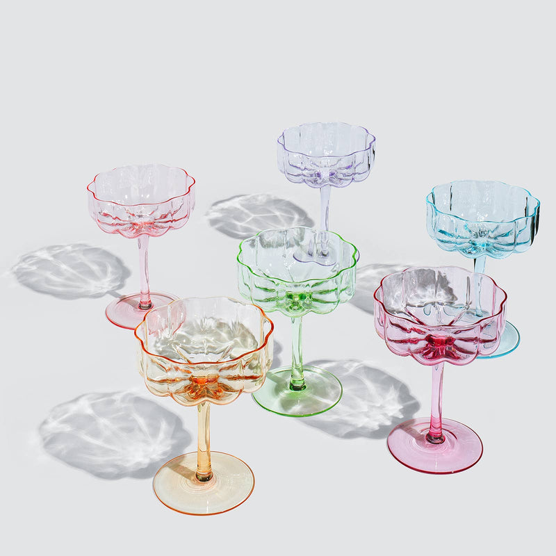 Flower Vintage Wavy Glass Coupes | Set of 6 | 7 OZ