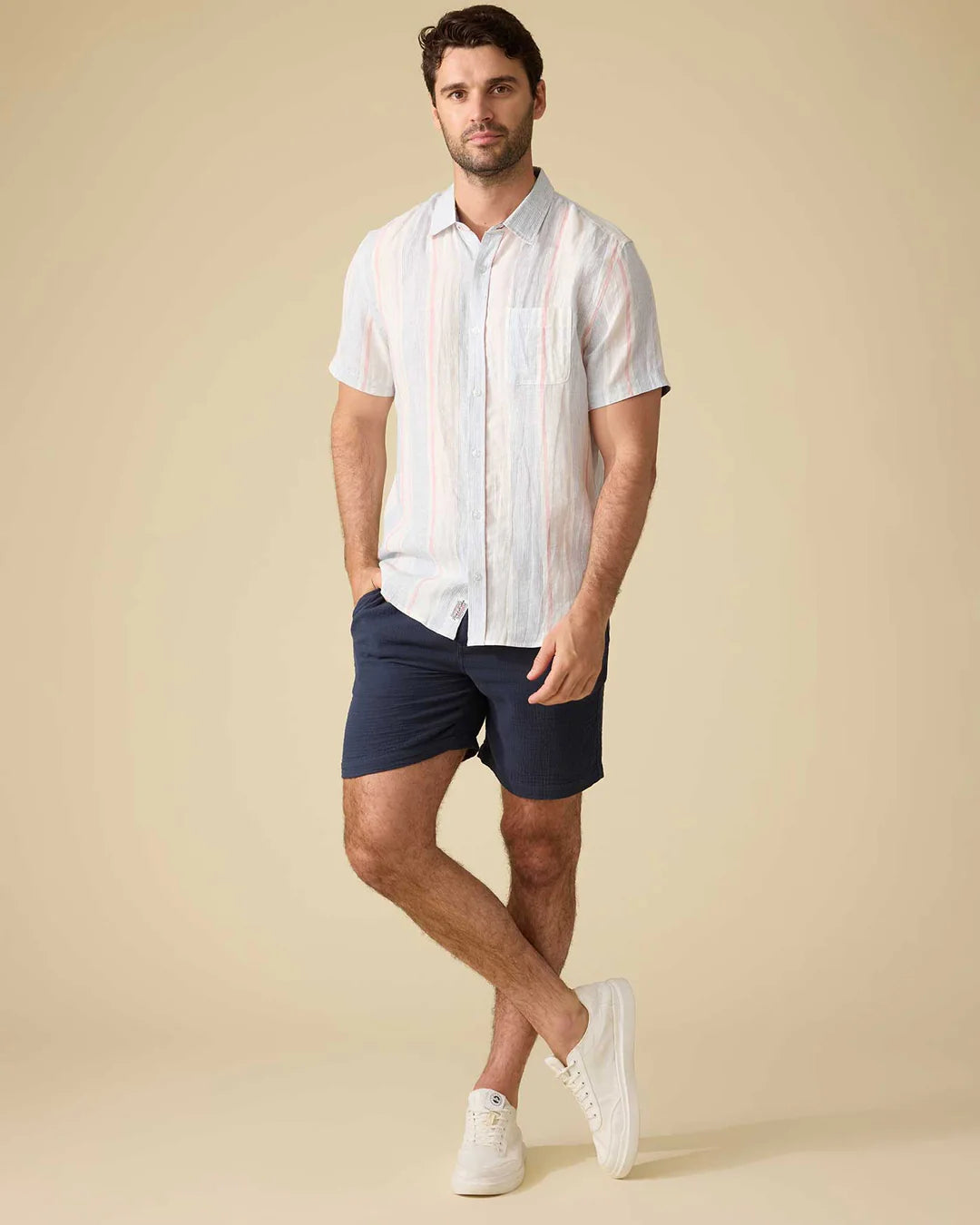 Brent SS Stripe Linen Blend Shirt