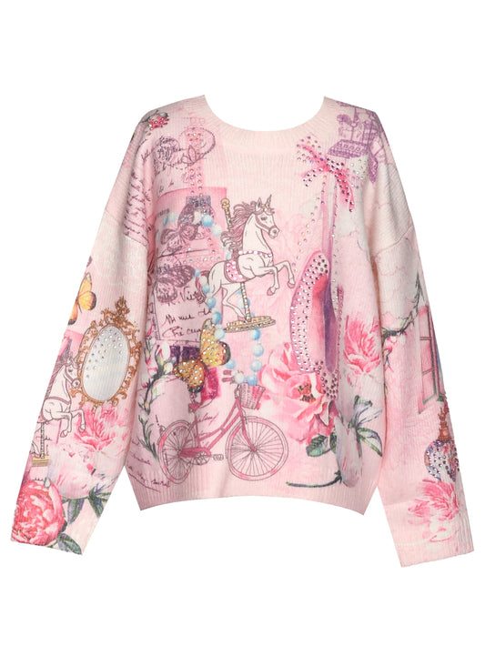Vintage Ballet Print Sweater