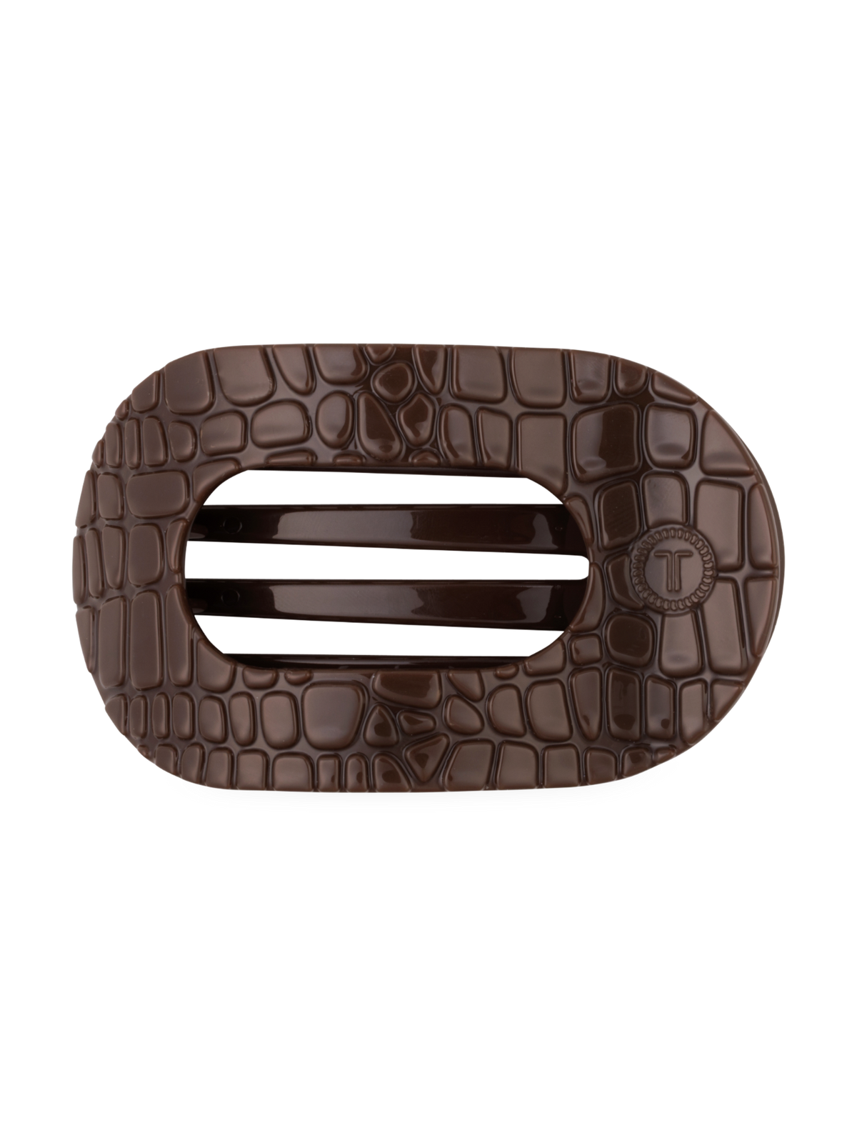 Brown Crocodile Medium Flat Round Hair Clip