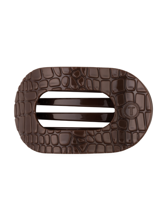 Brown Crocodile Medium Flat Round Hair Clip