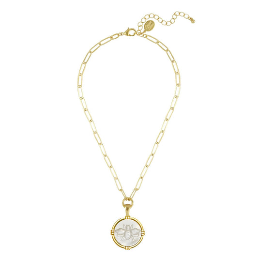 Etched Bee in Genuine Mother of Pearl Necklace