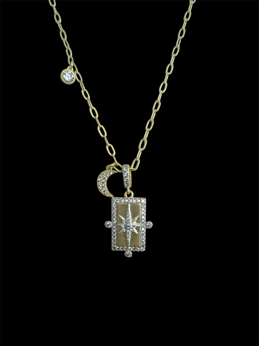 Small Star and Moon Paver Necklace