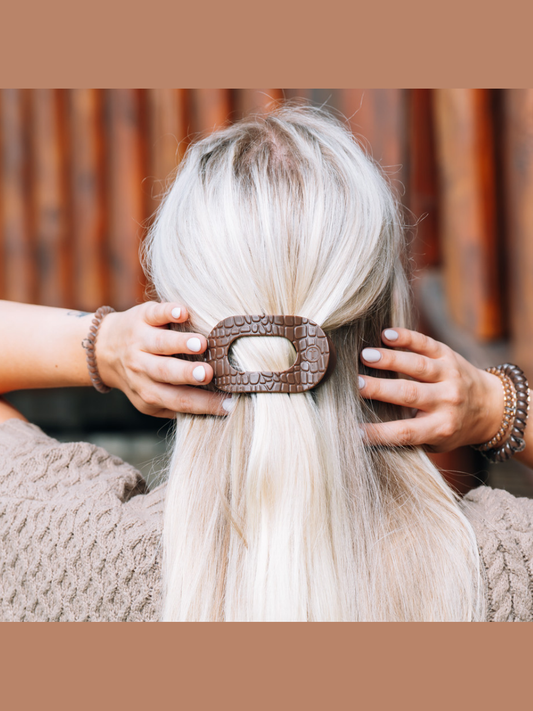 Brown Crocodile Small Flat Round Hair Clip