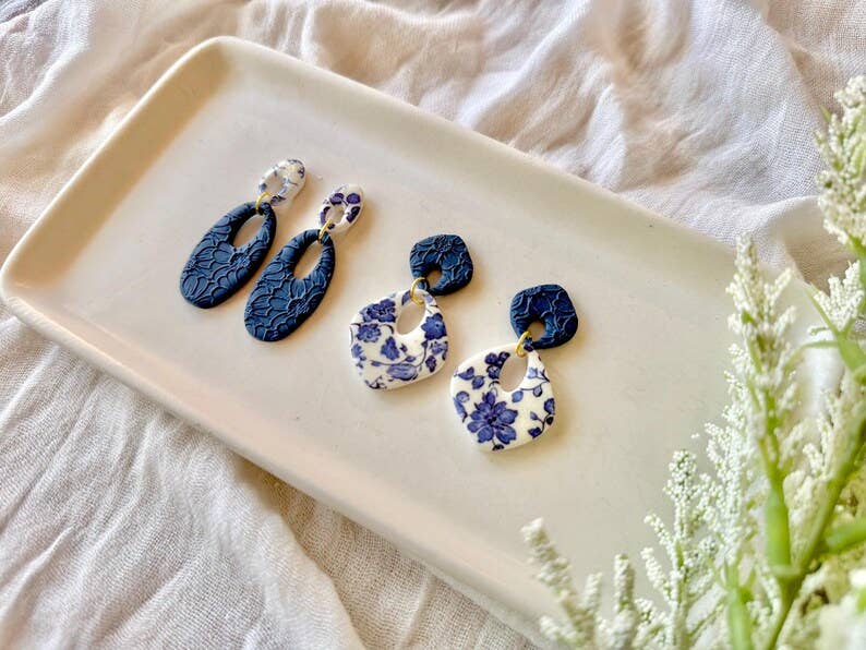 Elegant Daisy Earring, Daisy Earrings, Deep Navy Earrings
