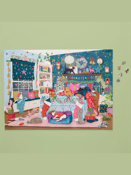 Christmas Morning 1000 Piece Gold Foil Puzzle Holiday Gift