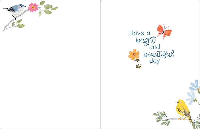 Birthday Greeting Card - Songbirds and Flowers