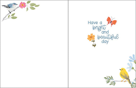Birthday Greeting Card - Songbirds and Flowers