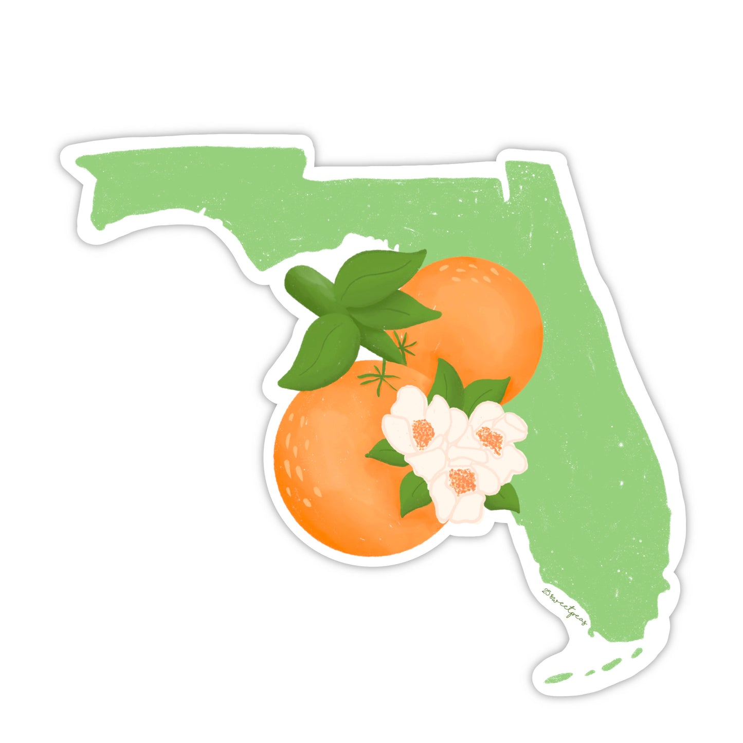 Florida State Shaped Sticker With Orange Blossoms