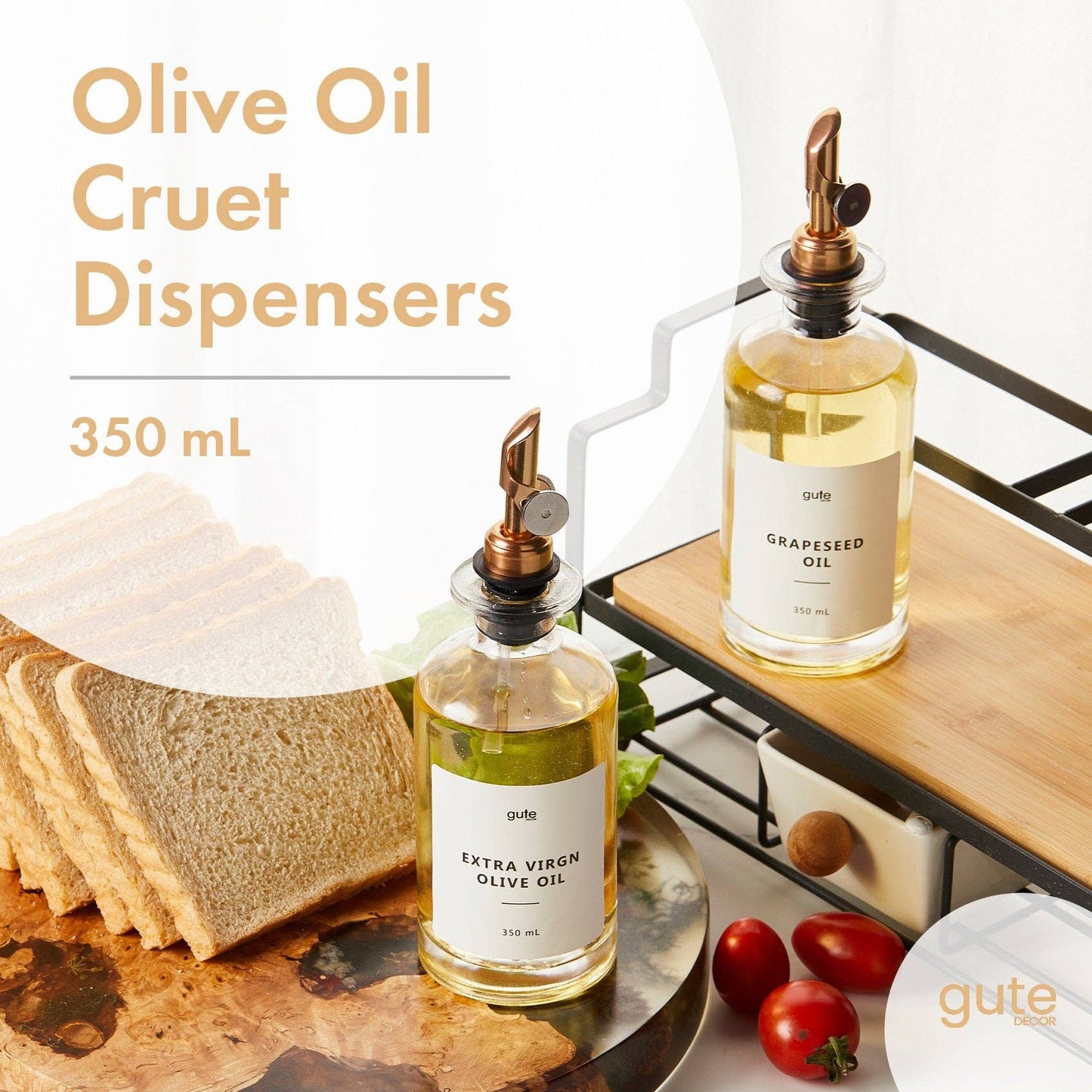 Olive Oil & Vinegar Cruet Dispensers - Stopper Color Varies